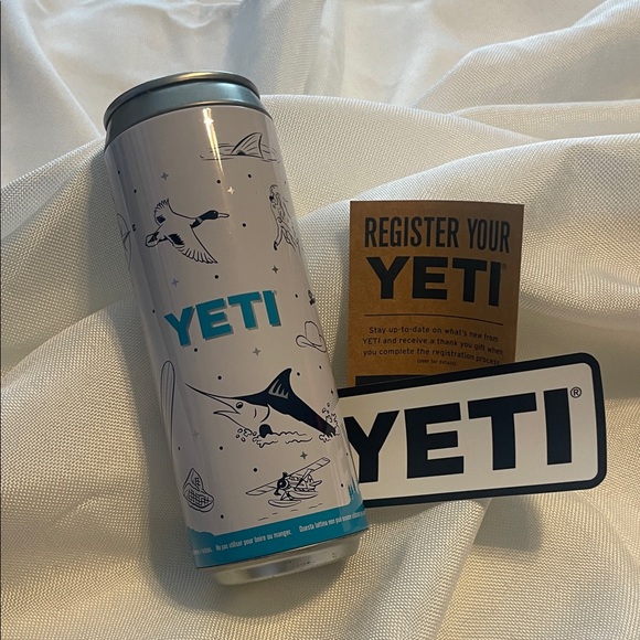 Yeti Other - YETI stash can White and Blue Graphic Can with YETI STICKER